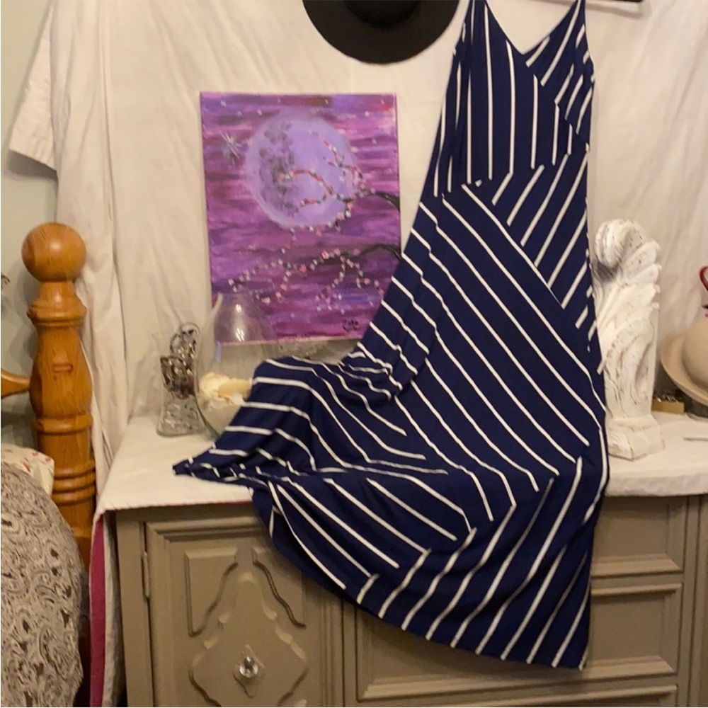 Navy and White Striped Maxi Dress